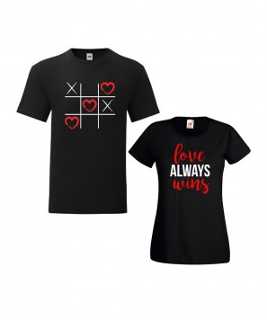 Set tricouri personalizate cuplu "Love always wins" Negru