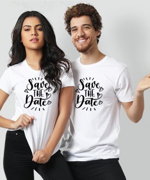 Set tricouri personalizate cuplu "Save the date" Alb