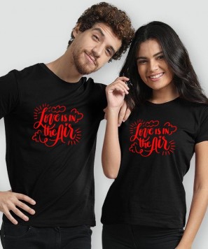 Set tricouri personalizate cuplu "Love is in the air", Negru/Rosu