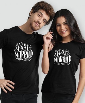 Set tricouri personalizate cuplu "Just MaRRied", Negru