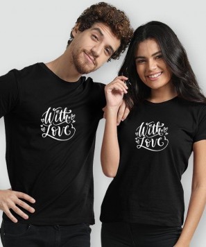 Set tricouri personalizate cuplu "With Love", Negru