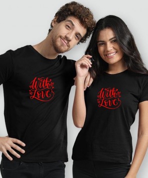 Set tricouri personalizate cuplu "With Love", Negru/Rosu