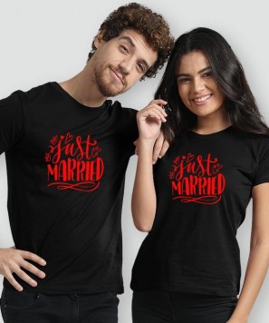 Set tricouri personalizate cuplu "Just MaRRied", Negru/Rosu
