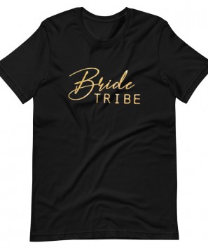 Tricou personalizat Petrecerea burlacitelor Bride Tribe, Negru/Auriu glitter