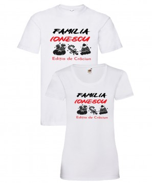 Set tricouri personalizate cuplu "Familia in Editie de Craciun"